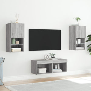 Mobili TV a Muro 4pz con Luci LED Grigio Sonoma 3216574