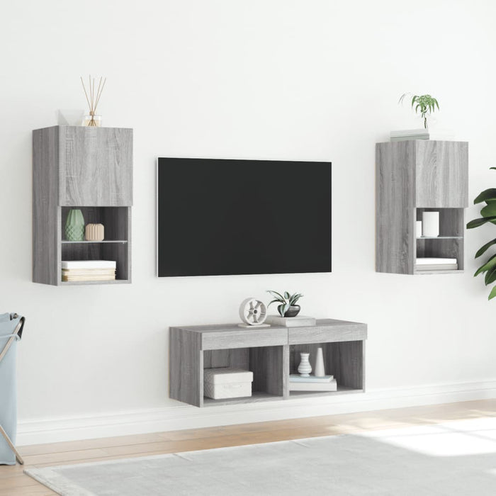Mobili TV a Muro 4pz con Luci LED Grigio Sonoma 3216574