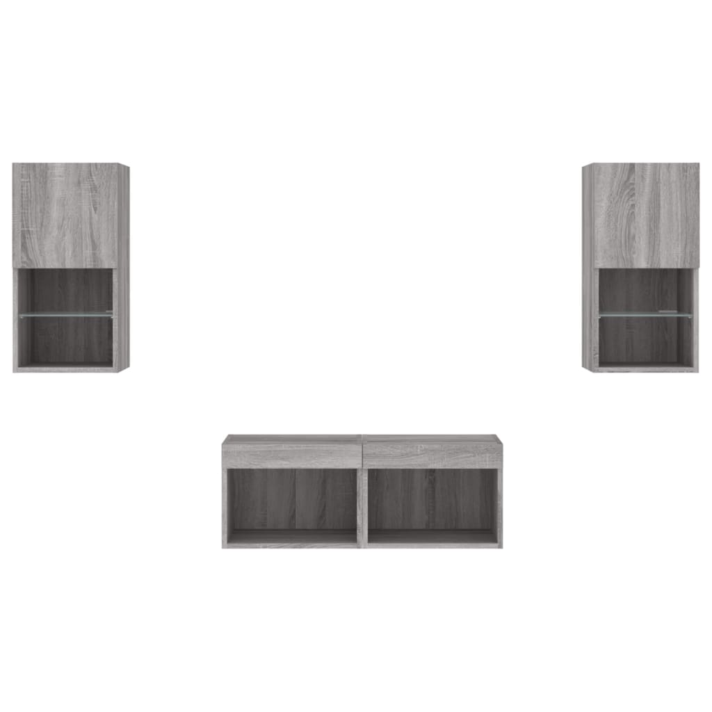 Mobili TV a Muro 4pz con Luci LED Grigio Sonoma 3216574