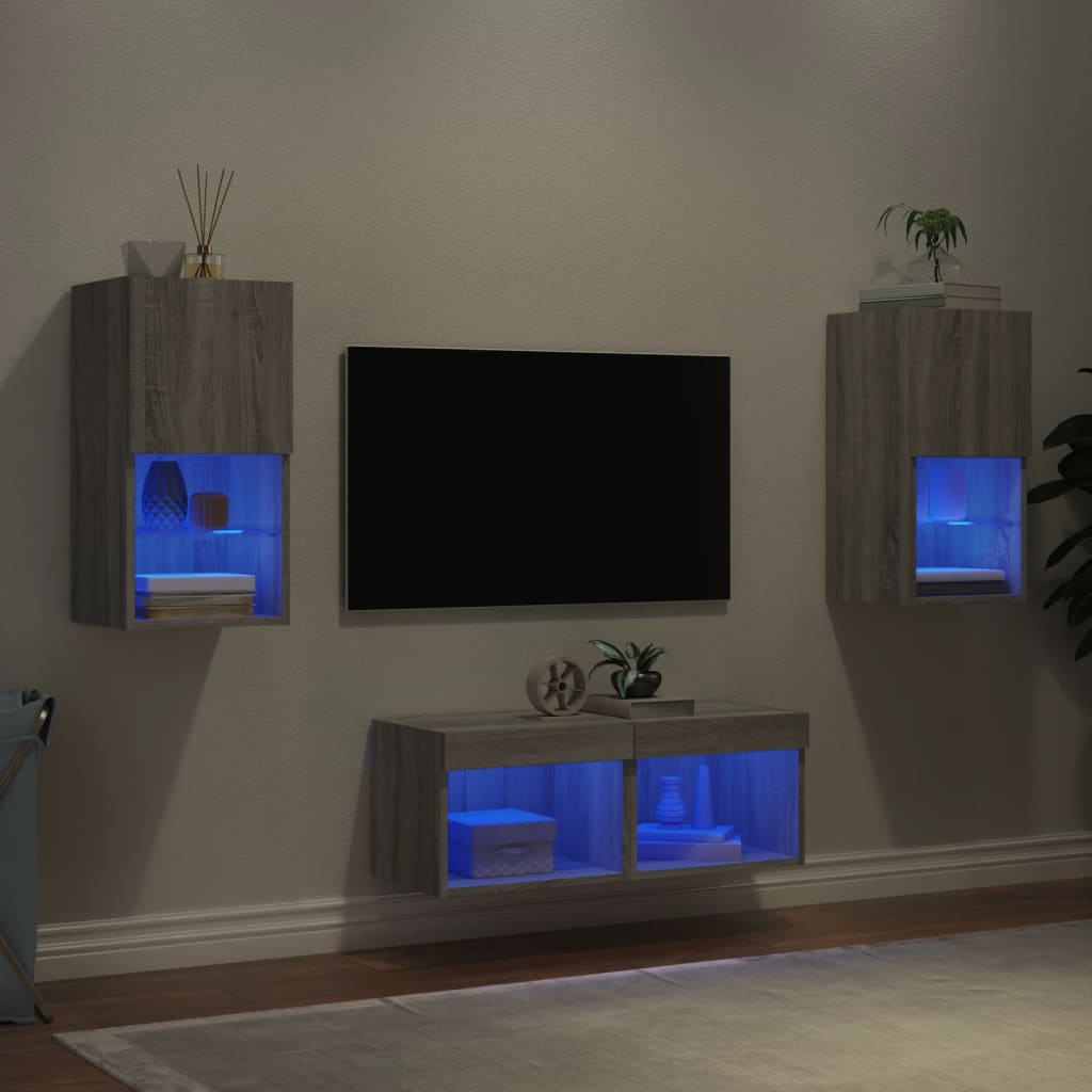 Mobili TV a Muro 4pz con Luci LED Grigio Sonoma 3216574