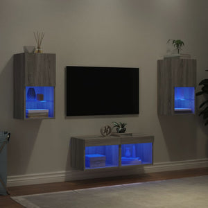 Mobili TV a Muro 4pz con Luci LED Grigio Sonoma 3216574