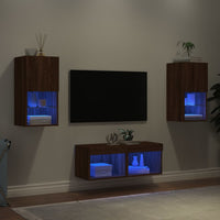 Mobili TV a Muro 4pz con Luci LED Rovere Marronecod mxl 86344