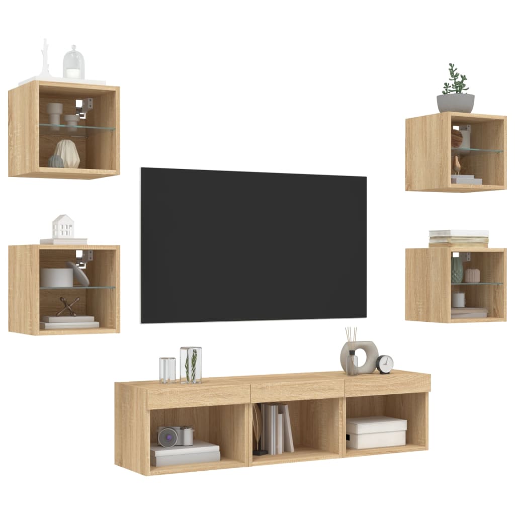 Mobili TV a Muro con LED 7pz Rovere Sonoma Legno Multistrato 3216585