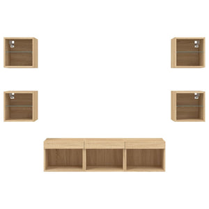 Mobili TV a Muro con LED 7pz Rovere Sonoma Legno Multistrato 3216585