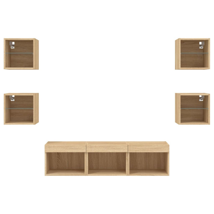 Mobili TV a Muro con LED 7pz Rovere Sonoma Legno Multistrato 3216585