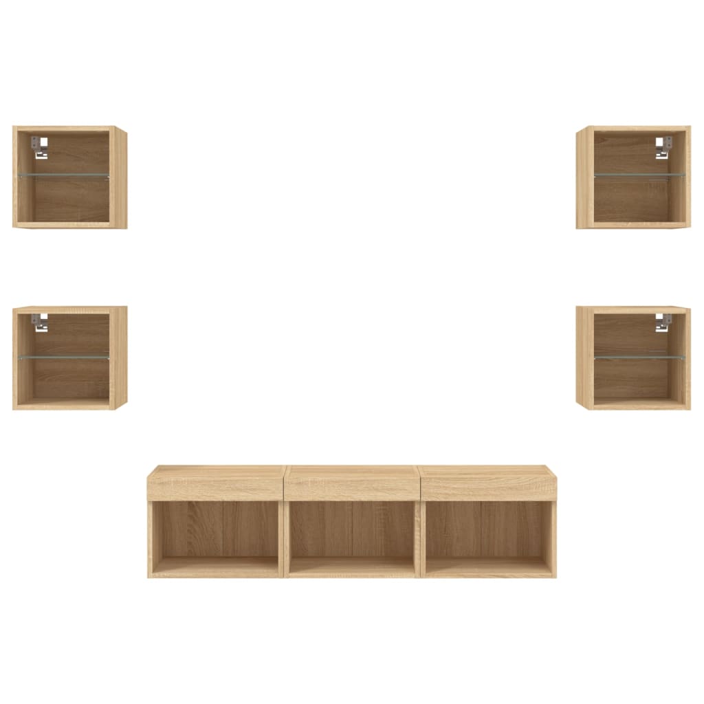Mobili TV a Muro con LED 7pz Rovere Sonoma Legno Multistrato 3216585