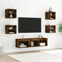 Mobili TV a Muro con LED 7pz Rovere Fumo in Legno Multistrato 3216587