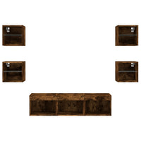 Mobili TV a Muro con LED 7pz Rovere Fumo in Legno Multistrato 3216587