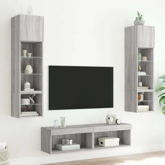Mobili TV a Muro con LED 6pz Grigio Sonoma Legno Multistrato 3216627