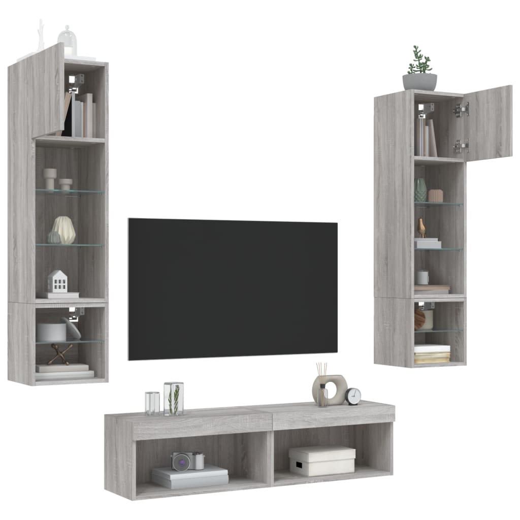 Mobili TV a Muro con LED 6pz Grigio Sonoma Legno Multistrato 3216627