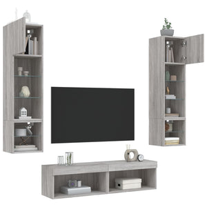 Mobili TV a Muro con LED 6pz Grigio Sonoma Legno Multistrato 3216627