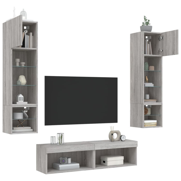 Mobili TV a Muro con LED 6pz Grigio Sonoma Legno Multistrato 3216627