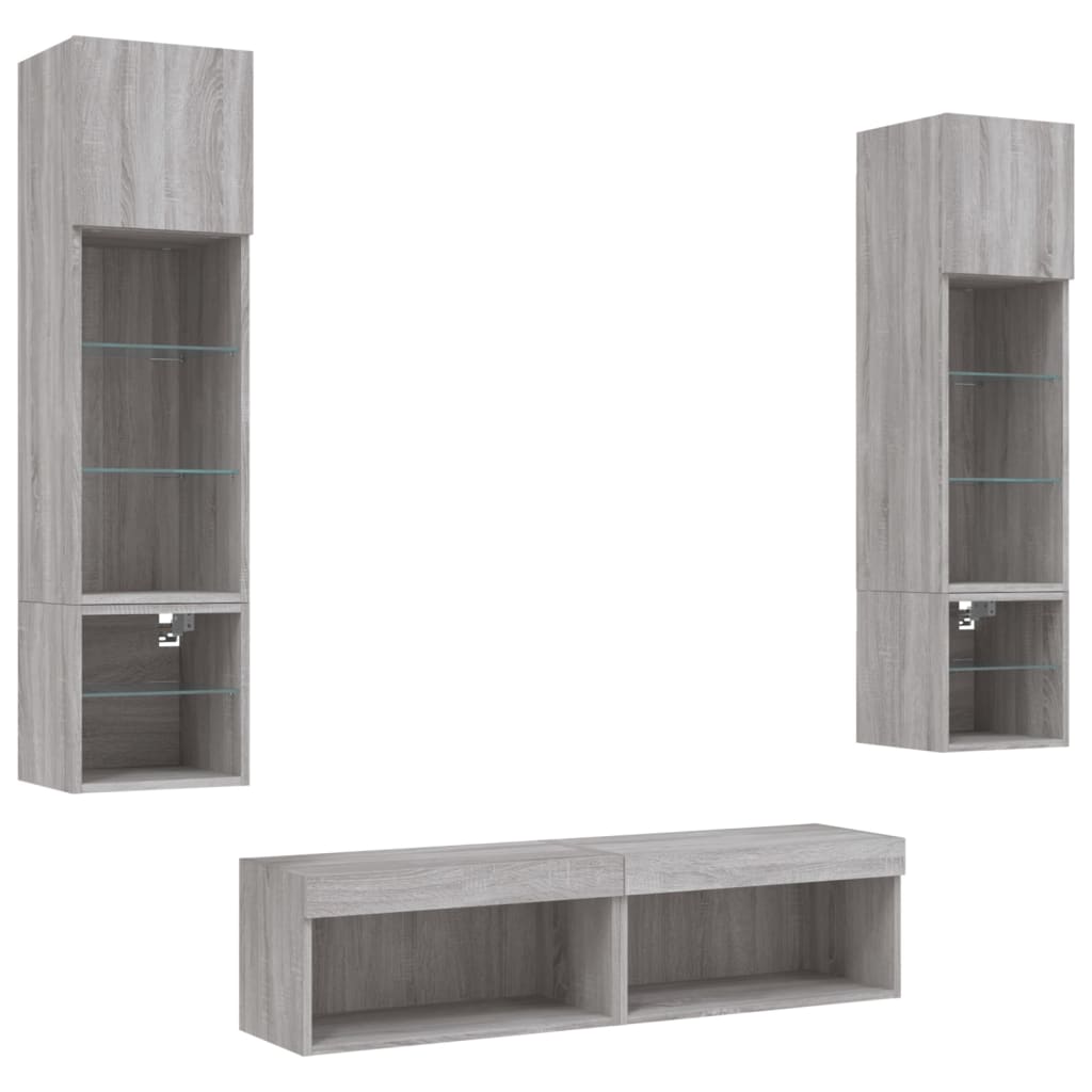 Mobili TV a Muro con LED 6pz Grigio Sonoma Legno Multistrato 3216627