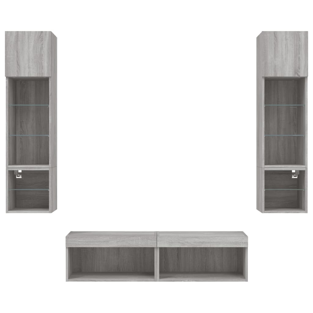 Mobili TV a Muro con LED 6pz Grigio Sonoma Legno Multistrato 3216627