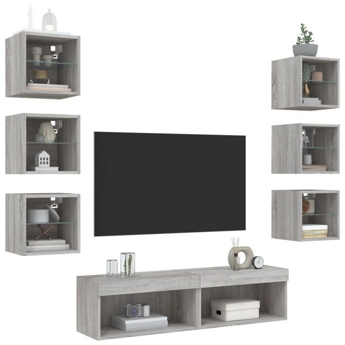 Mobili TV a Muro con LED 8pz Grigio Sonoma Legno Multistrato 3216638