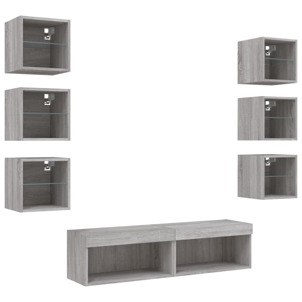 Mobili TV a Muro con LED 8pz Grigio Sonoma Legno Multistrato 3216638