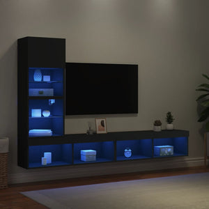 Mobili TV a Muro con LED 4pz Neri in Legno Multistrato 3216641
