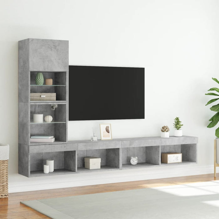 Mobili TV a Muro con LED 4pz Grigio Cemento Legno Multistrato 3216643