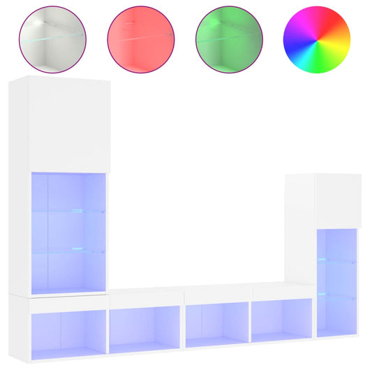 Mobili TV a Muro con LED 4pz-Set di 4 Credenza per TV sospesa Bianchi in Legno Multistrato 617020