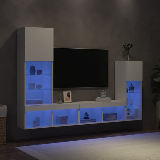 Mobili TV a Muro con LED 4pz-Set di 4 Credenza per TV sospesa Bianchi in Legno Multistrato 617020