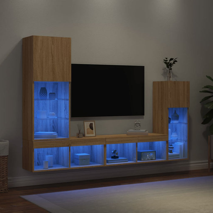 Mobili TV a Muro con LED 4pz-Set di 4 Credenza per TV sospesa Rovere Sonoma Legno Multistrato