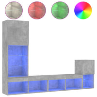 Mobili TV a Muro con LED 4pz Grigio Cemento Legno Multistrato 3216664