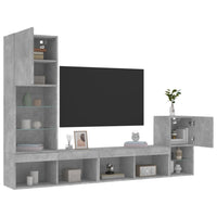 Mobili TV a Muro con LED 4pz Grigio Cemento Legno Multistrato 3216664