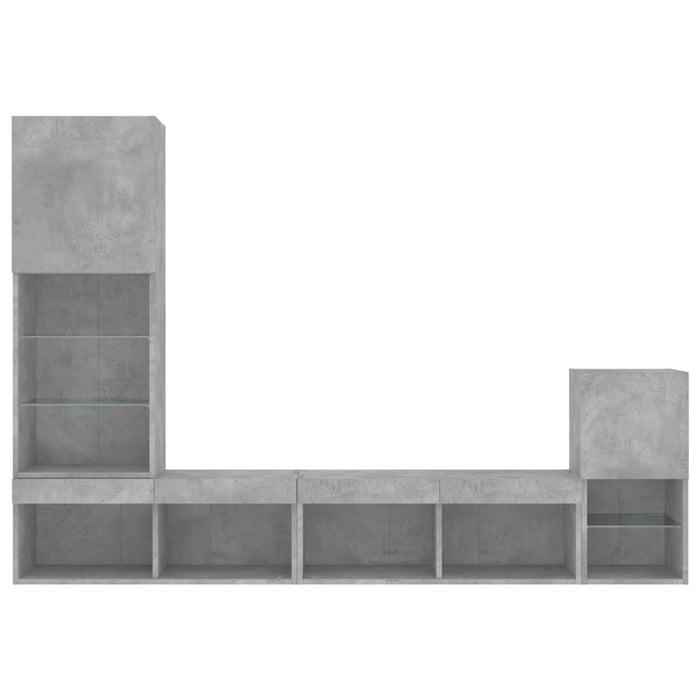 Mobili TV a Muro con LED 4pz Grigio Cemento Legno Multistrato 3216664