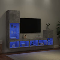 Mobili TV a Muro con LED 4pz Grigio Cemento Legno Multistrato 3216664