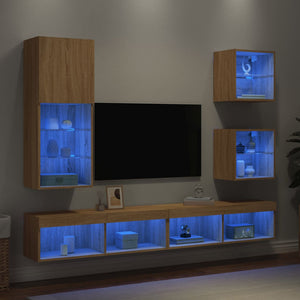 Mobili TV a Muro con LED 5pz Rovere Sonoma Legno Multistrato 3216677