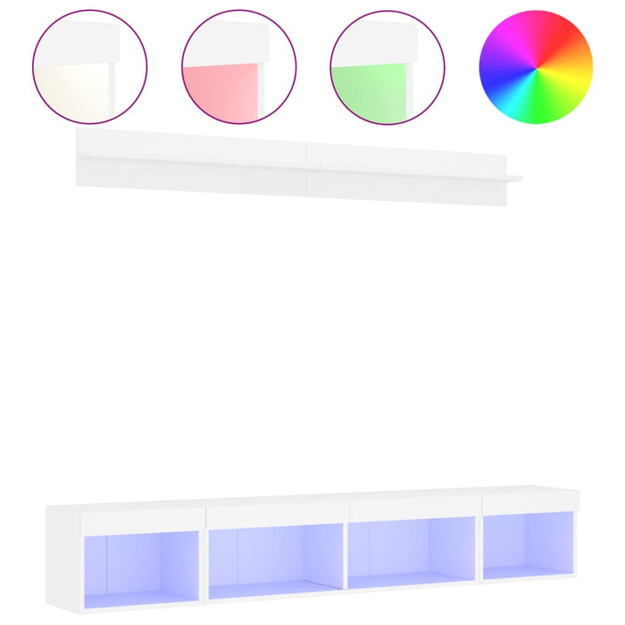 Mobili TV a Muro con LED 5pz-Set di 5 Credenza per TV sospesa Bianchi in Legno Multistrato 450089