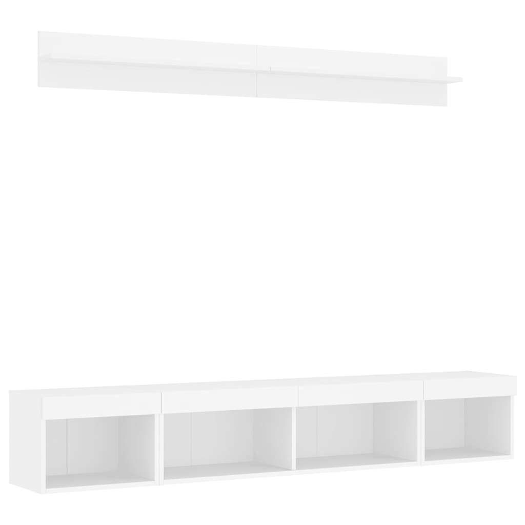 Mobili TV a Muro con LED 5pz-Set di 5 Credenza per TV sospesa Bianchi in Legno Multistrato 450089