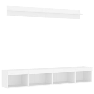 Mobili TV a Muro con LED 5pz-Set di 5 Credenza per TV sospesa Bianchi in Legno Multistrato 450089