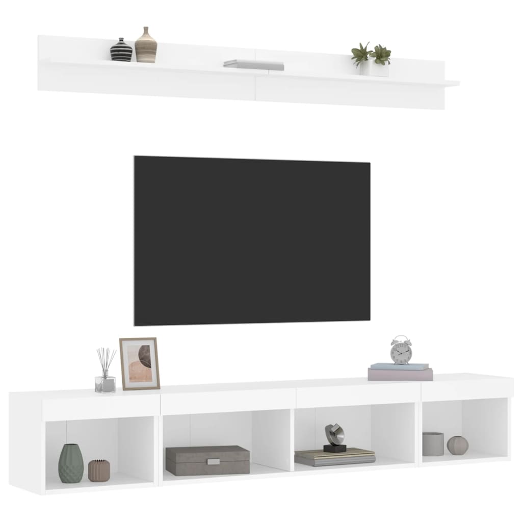 Mobili TV a Muro con LED 5pz-Set di 5 Credenza per TV sospesa Bianchi in Legno Multistrato 450089