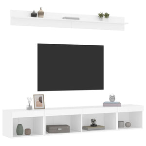 Mobili TV a Muro con LED 5pz-Set di 5 Credenza per TV sospesa Bianchi in Legno Multistrato 450089