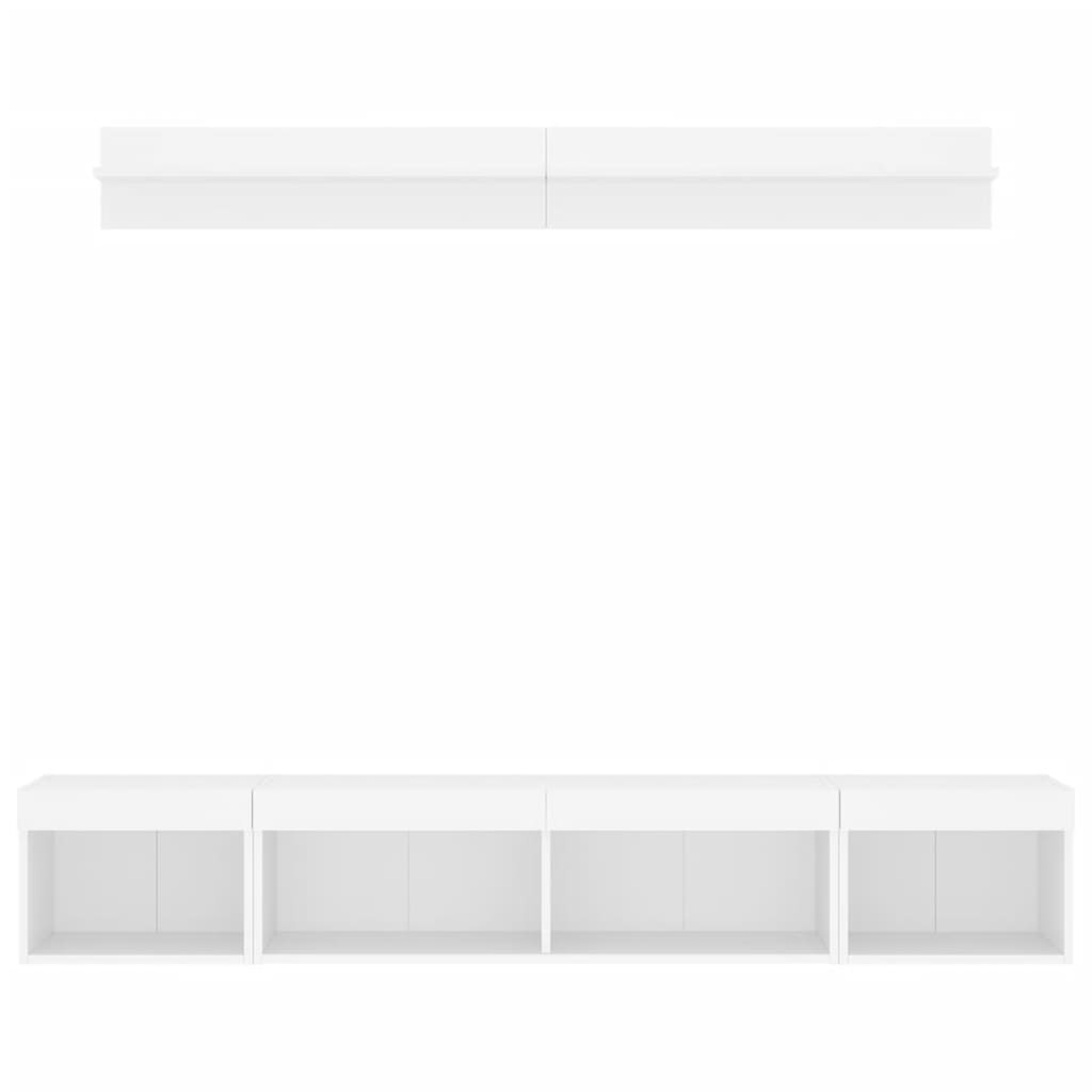 Mobili TV a Muro con LED 5pz-Set di 5 Credenza per TV sospesa Bianchi in Legno Multistrato 450089