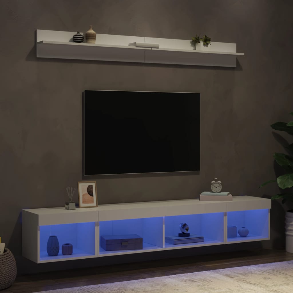 Mobili TV a Muro con LED 5pz-Set di 5 Credenza per TV sospesa Bianchi in Legno Multistrato 450089