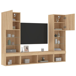 Mobili TV a Muro con LED 5pz-Set di 5 Credenza per TV sospesa Rovere Sonoma Legno Multistrato 134551