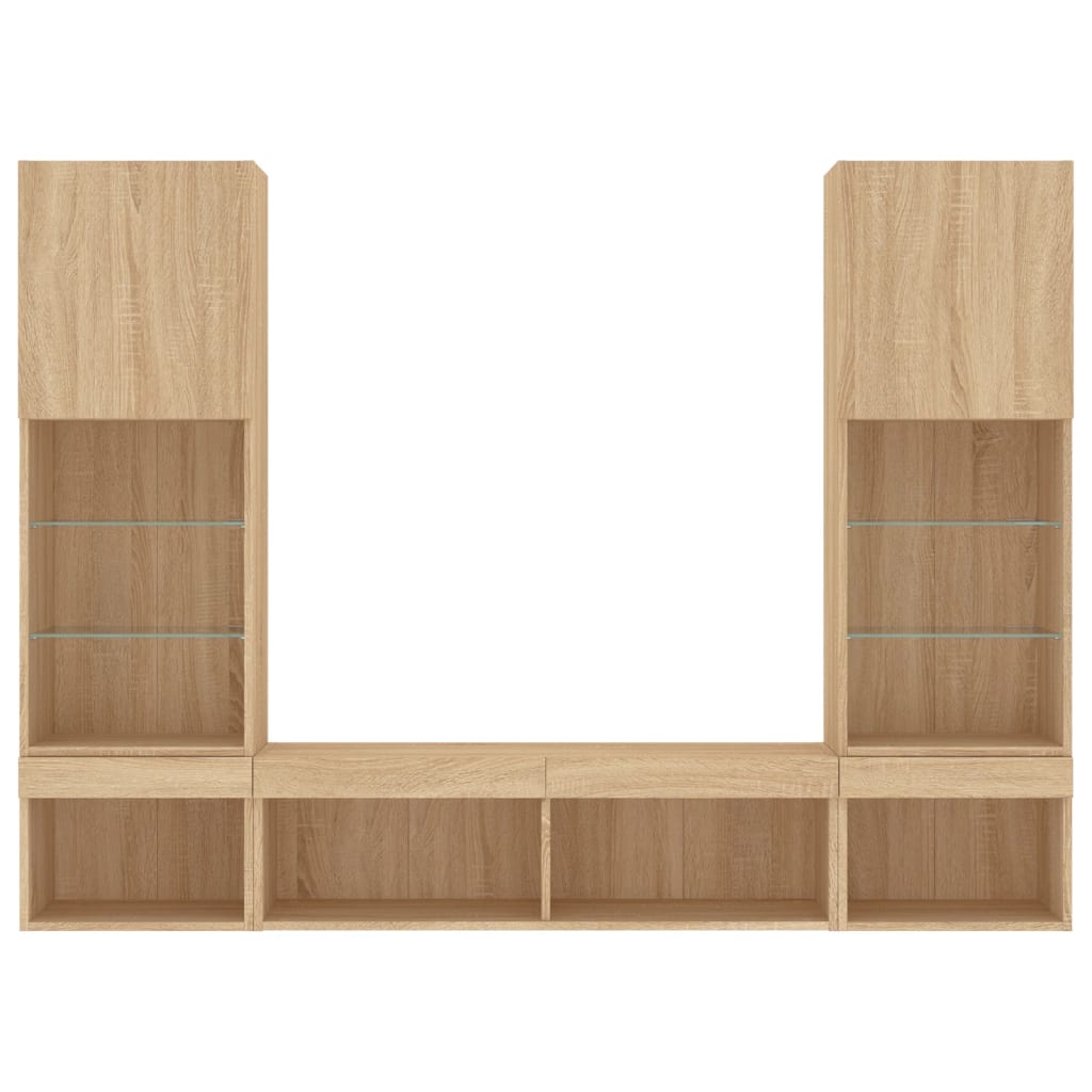 Mobili TV a Muro con LED 5pz-Set di 5 Credenza per TV sospesa Rovere Sonoma Legno Multistrato 134551