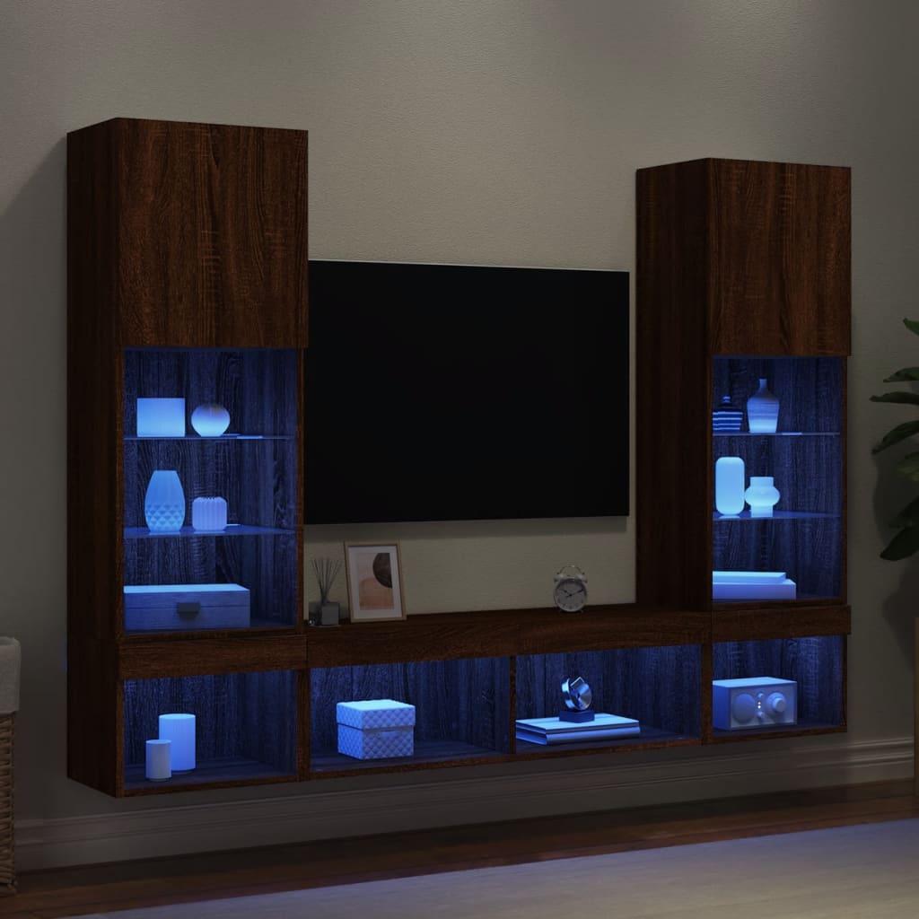 Mobili TV a Muro con LED 5pz Rovere Marrone Legno Multistrato 3216696
