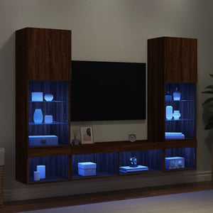 Mobili TV a Muro con LED 5pz Rovere Marrone Legno Multistrato 3216696