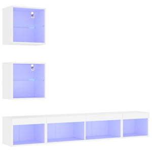 Mobili TV a Muro con LED 5pz-Set di 5 Credenza per TV sospesa Bianchi in Legno Multistrato 994444