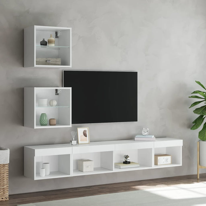 Mobili TV a Muro con LED 5pz Bianchi in Legno Multistrato 3216697