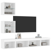 Mobili TV a Muro con LED 5pz Bianchi in Legno Multistrato 3216697