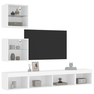 Mobili TV a Muro con LED 5pz Bianchi in Legno Multistrato 3216697