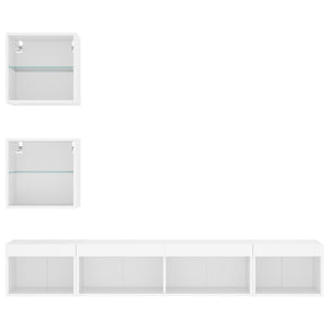 Mobili TV a Muro con LED 5pz-Set di 5 Credenza per TV sospesa Bianchi in Legno Multistrato 994444
