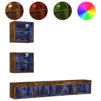 Mobili TV a Muro con LED 5pz Rovere Fumo in Legno Multistrato 3216701