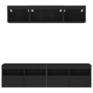 Mobili TV a Muro con LED 5pz Neri in Legno Multistrato 3216719