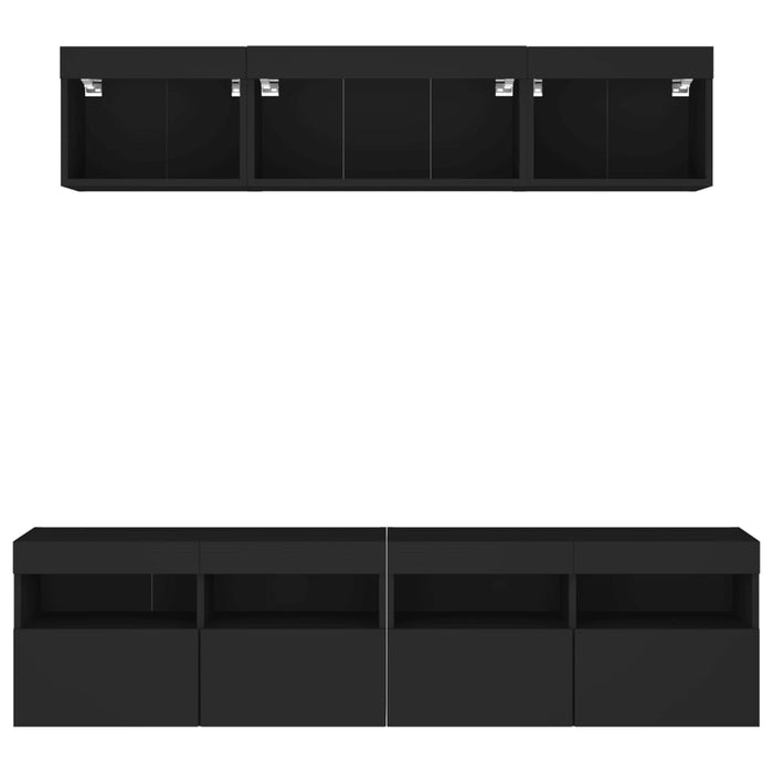 Mobili TV a Muro con LED 5pz Neri in Legno Multistrato 3216719