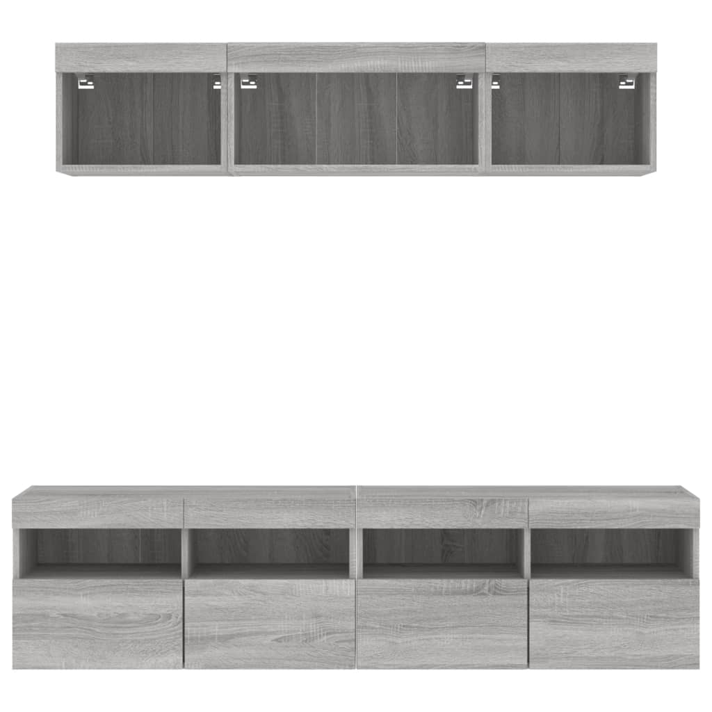 vidaXL Mobili TV a Muro con LED 5pz Grigio Sonoma in Legno Multistrato